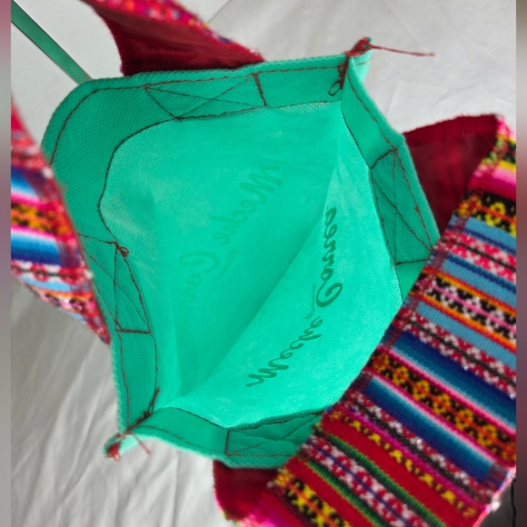 Meche Correa 12" X 9"inch Small Shopping bag Green w/ Inca Fabric Handles - Picture 3 of 6